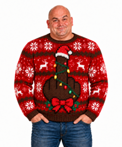 Funny Middle Finger Christmas Sweater in deep brown skin tone